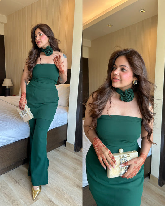 Bottle green tube rose belt set