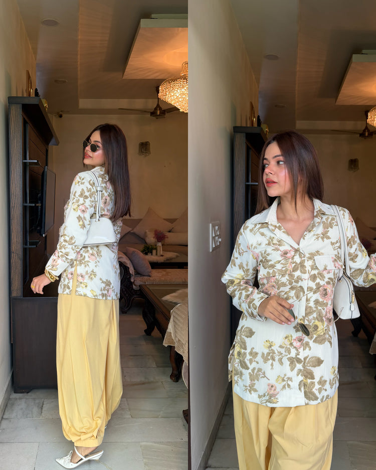 Butter yellow white balloon pants set