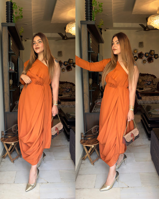 Orange drape gown