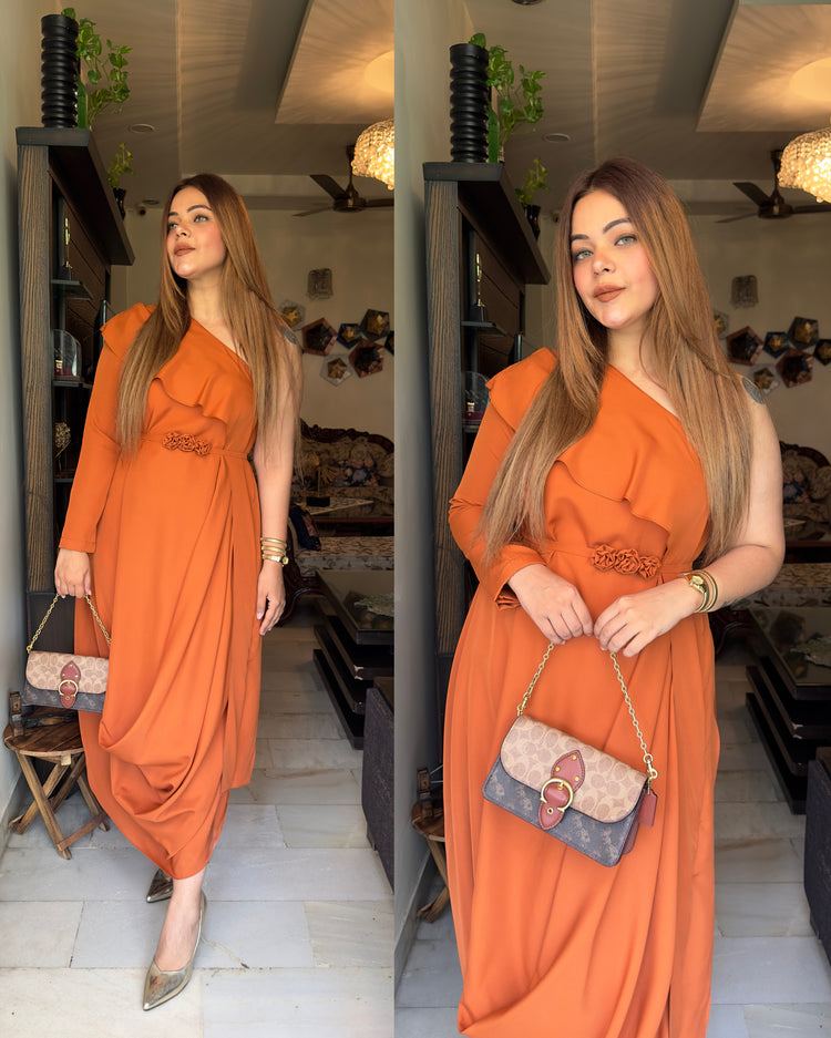 Orange drape gown