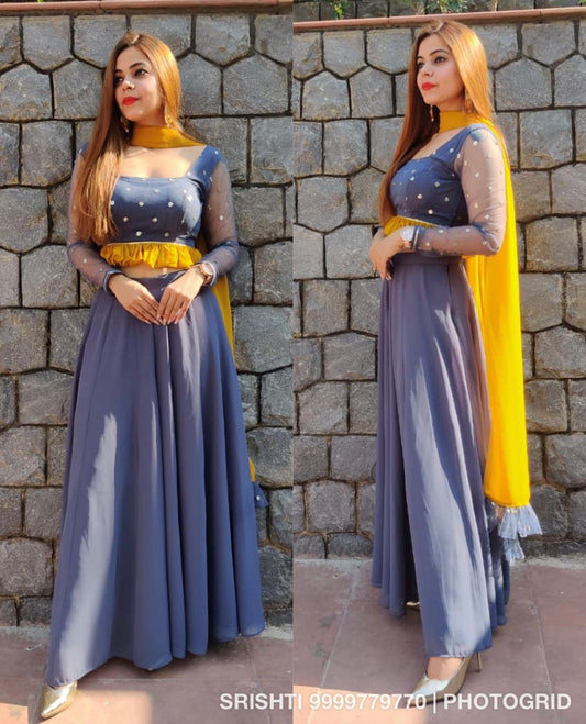 Grey mustard gharara suit