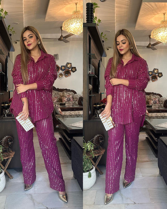 Magenta Sequince co ord set