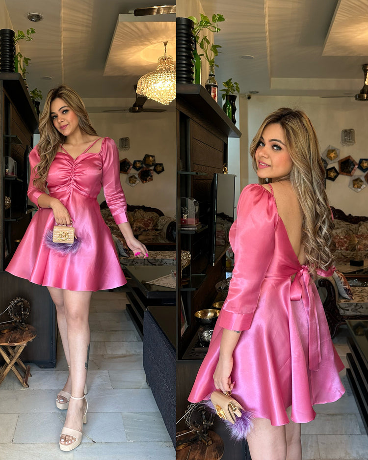 Pink satin skater dress