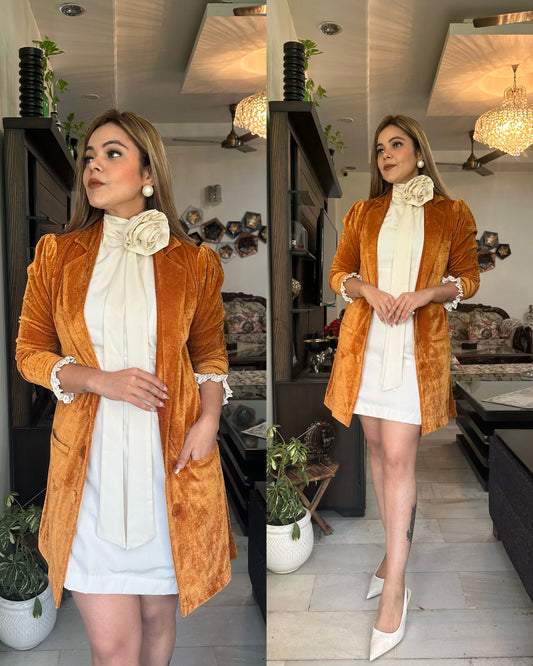 Golden velvet blazer style jacket set