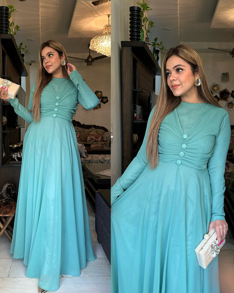 Turquoise georgette gown