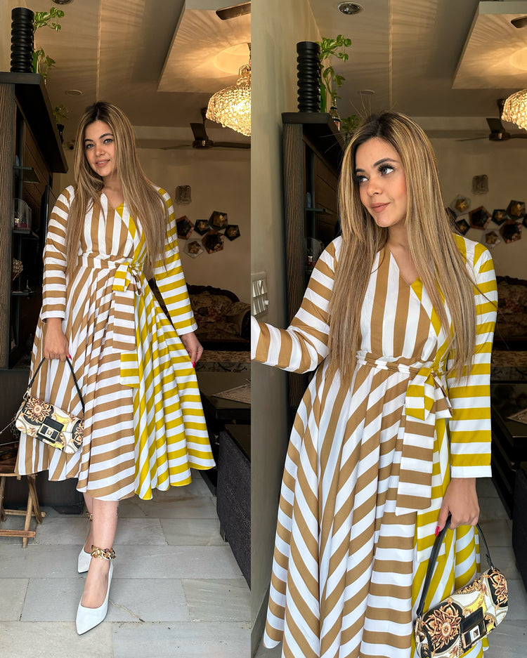 Nude lemon stripes dress