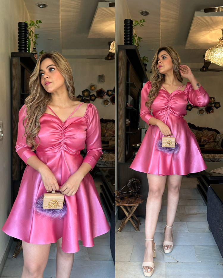 Pink satin skater dress