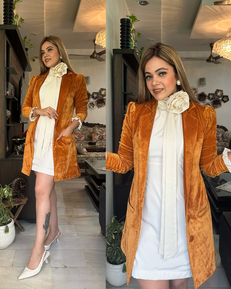 Golden velvet blazer style jacket set