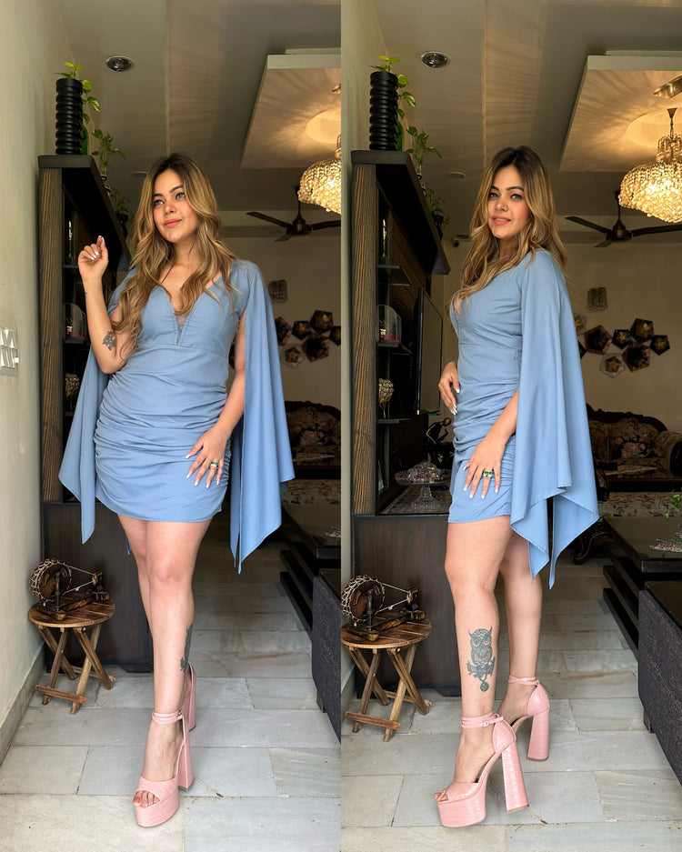 Blue grey drape dress