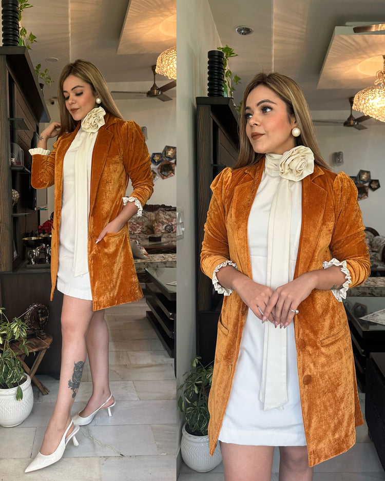 Golden velvet blazer style jacket set