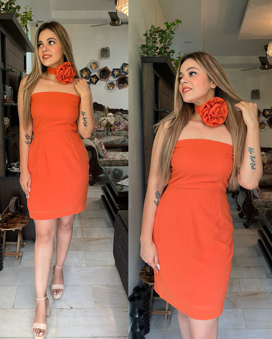 Orange tube flower dress