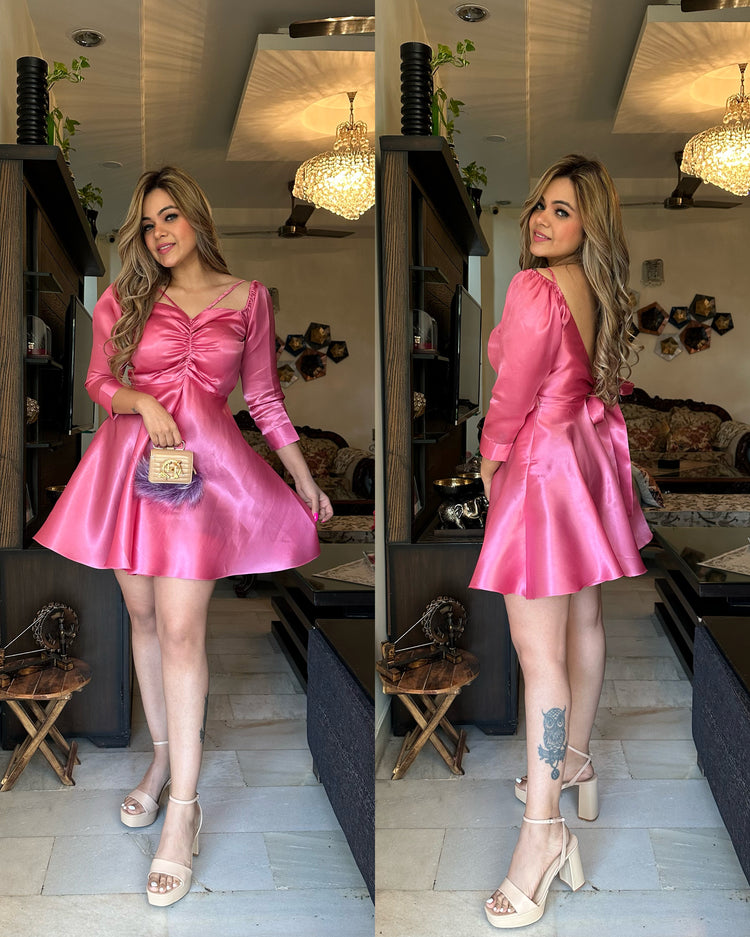 Pink satin skater dress